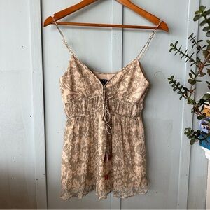 LAUNDRY 100% Silk Floral Beige Spaghetti Strap Top